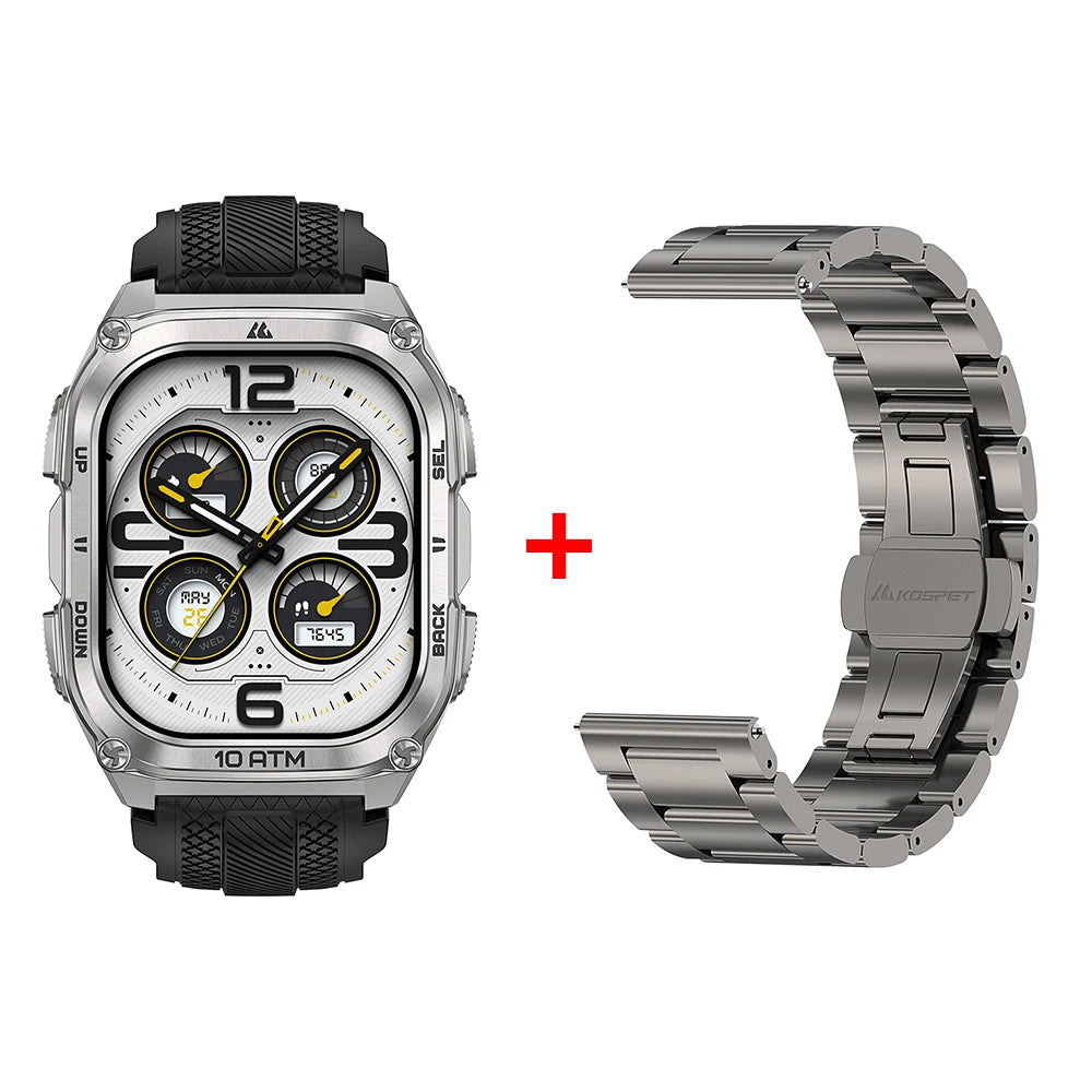 KOSPET Tank M4 Smart Watch Stainless Steel 6-Sat GPS Offline Maps 10ATM Waterproof 45M Dive 24/7 Health Monitor for Android iOS