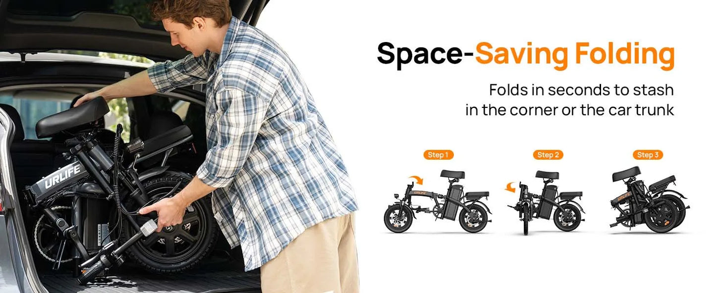 14" Foldable Electric bicycle for Adult, Peak 500W Motor with 48V 7.5Ah Removable Battery 40 Miles Range 3 Hours Charge Time