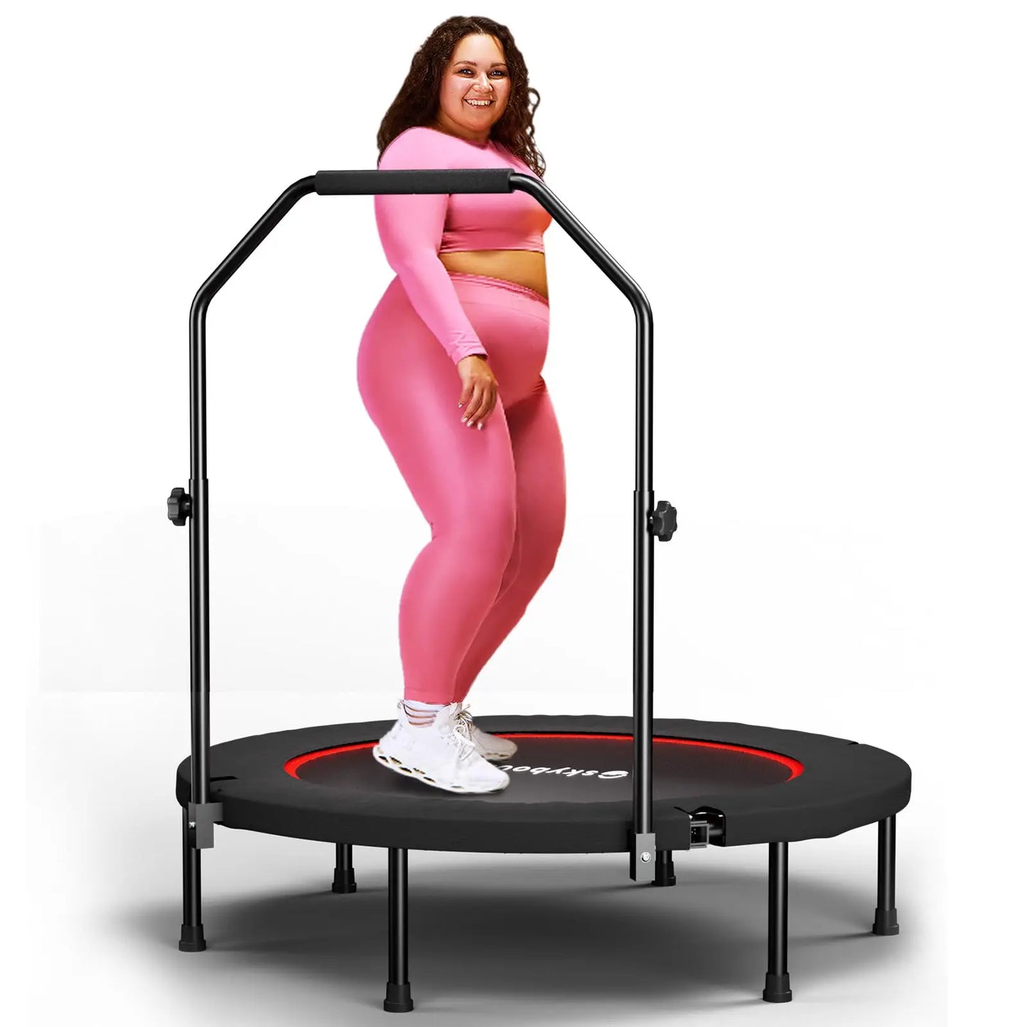 Rebounder Trampoline for Adults - 40" Foldable Mini Trampoline Fitness Rebounder with Adjustable U-Bar Handle, Max Load 350lbs,S