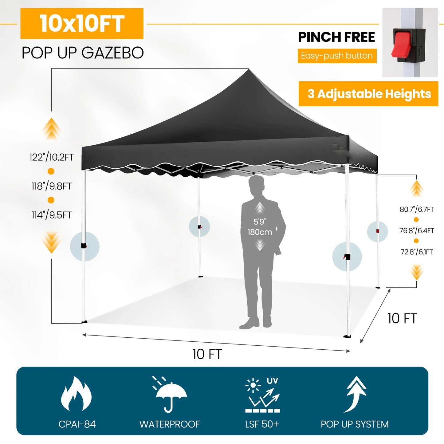 10x10 Pop Up Canopy Tent with 4 Walls & Accessories Kit, UPF50+ Waterproof Instant Shelter for Commercial & Personal Events