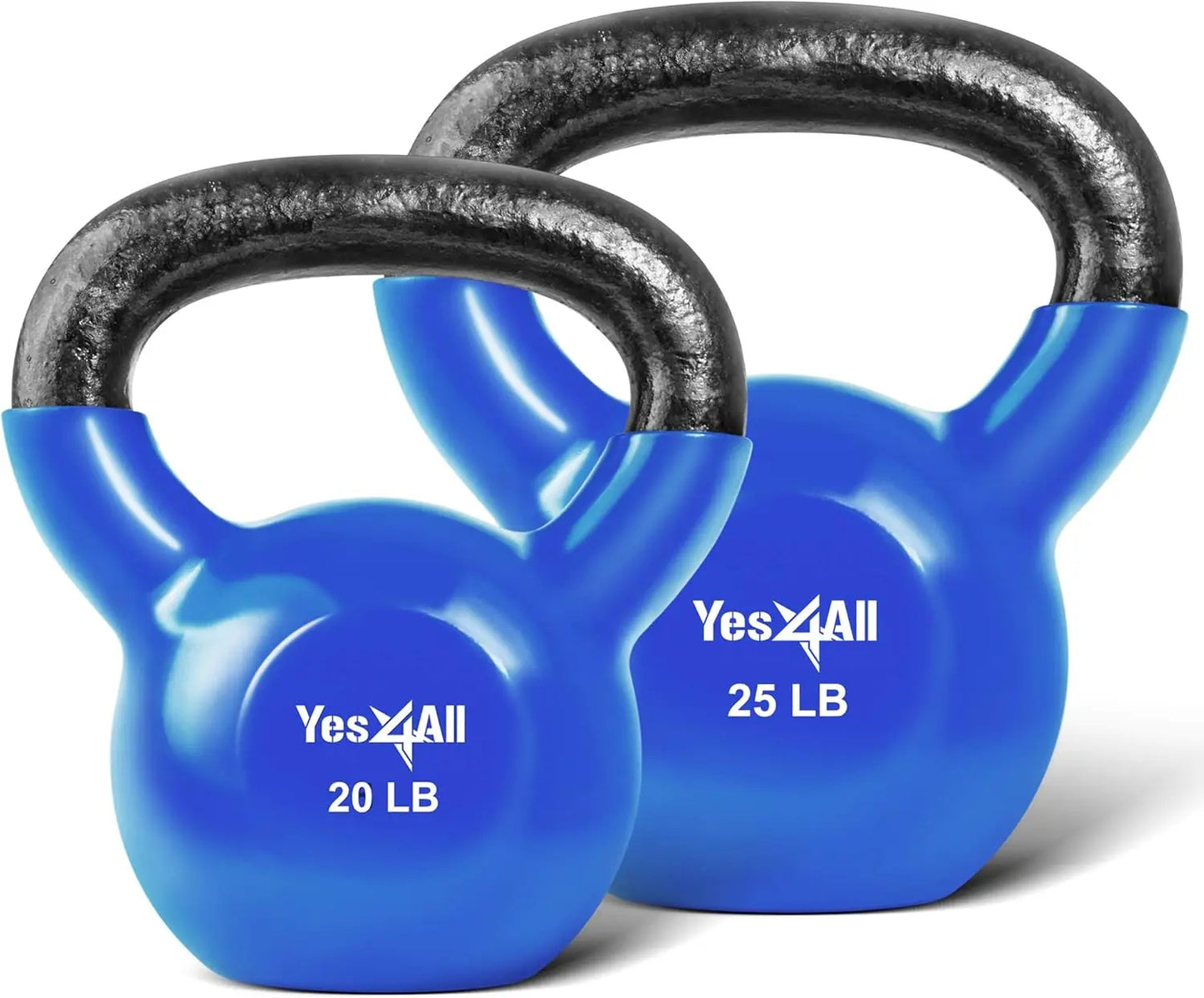 Blue Kettlebell Set, Vinyl Coated Weights Combo for Full Body Workout Equipment Push up, Strength Training