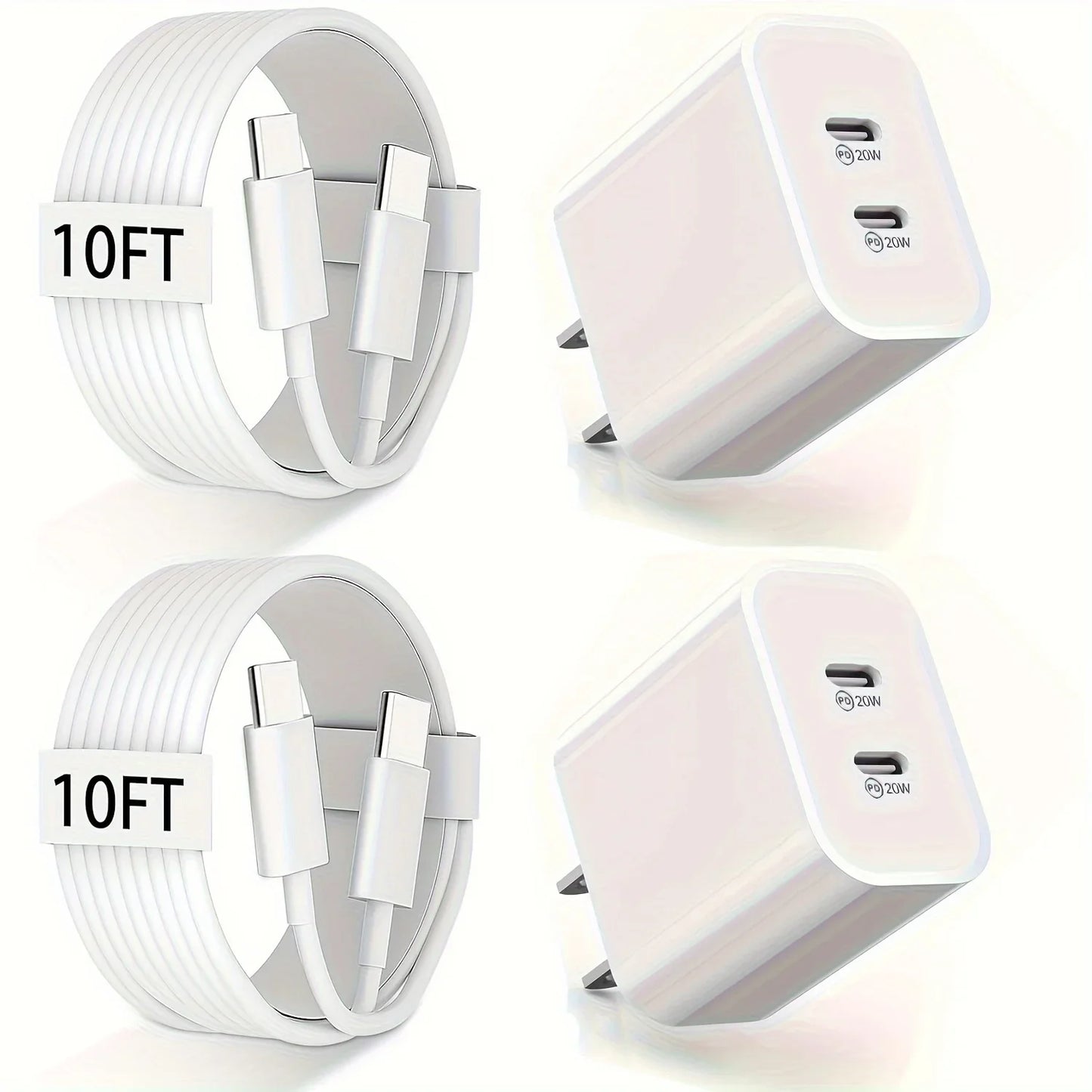 Fast charging, 10 foot long USB C charger cable with 20+20W dual port USB fast charger, suitable for iPhone 15 Pro/15 Pro Max