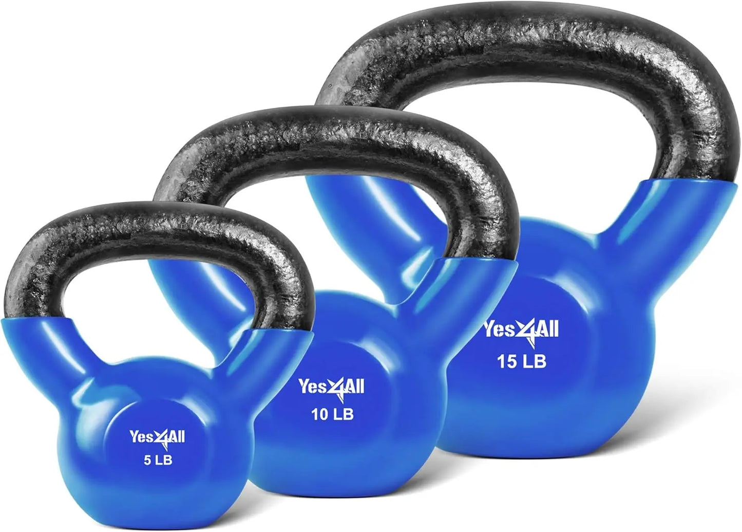 Blue Kettlebell Set, Vinyl Coated Weights Combo for Full Body Workout Equipment Push up, Strength Training