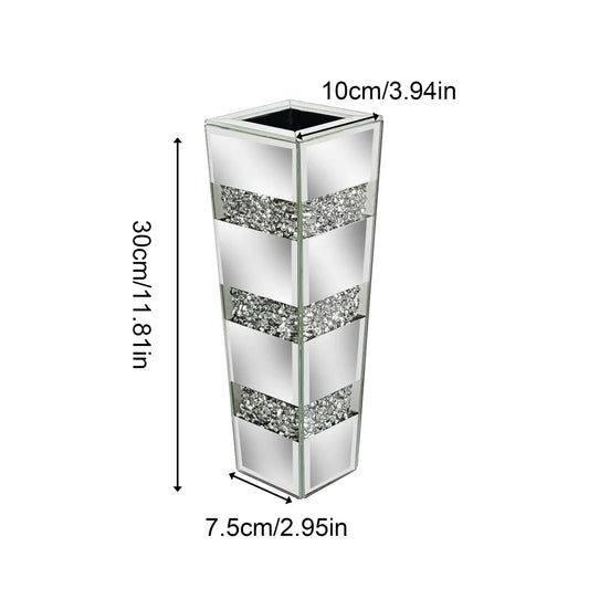 Modern Floor Flower Vase Decorative Crystal Silver Standing Mirrored Flower Vase Floral Arrangement Vase