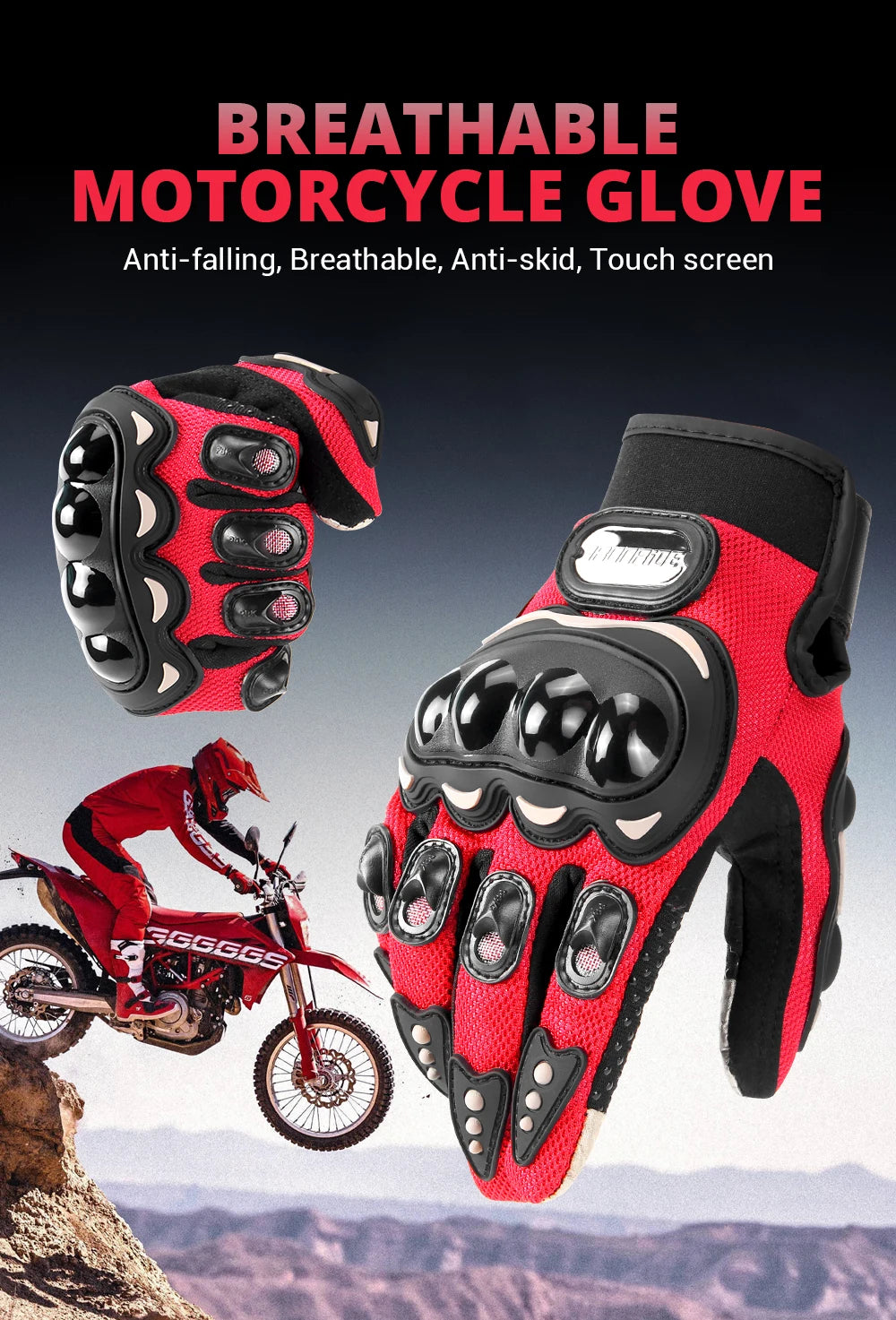 Summer Motocross Gloves Breathable Motorbike Gloves Wear-Resistant Motorcycle Non-slip Riding Gloves Racing Protective Gear