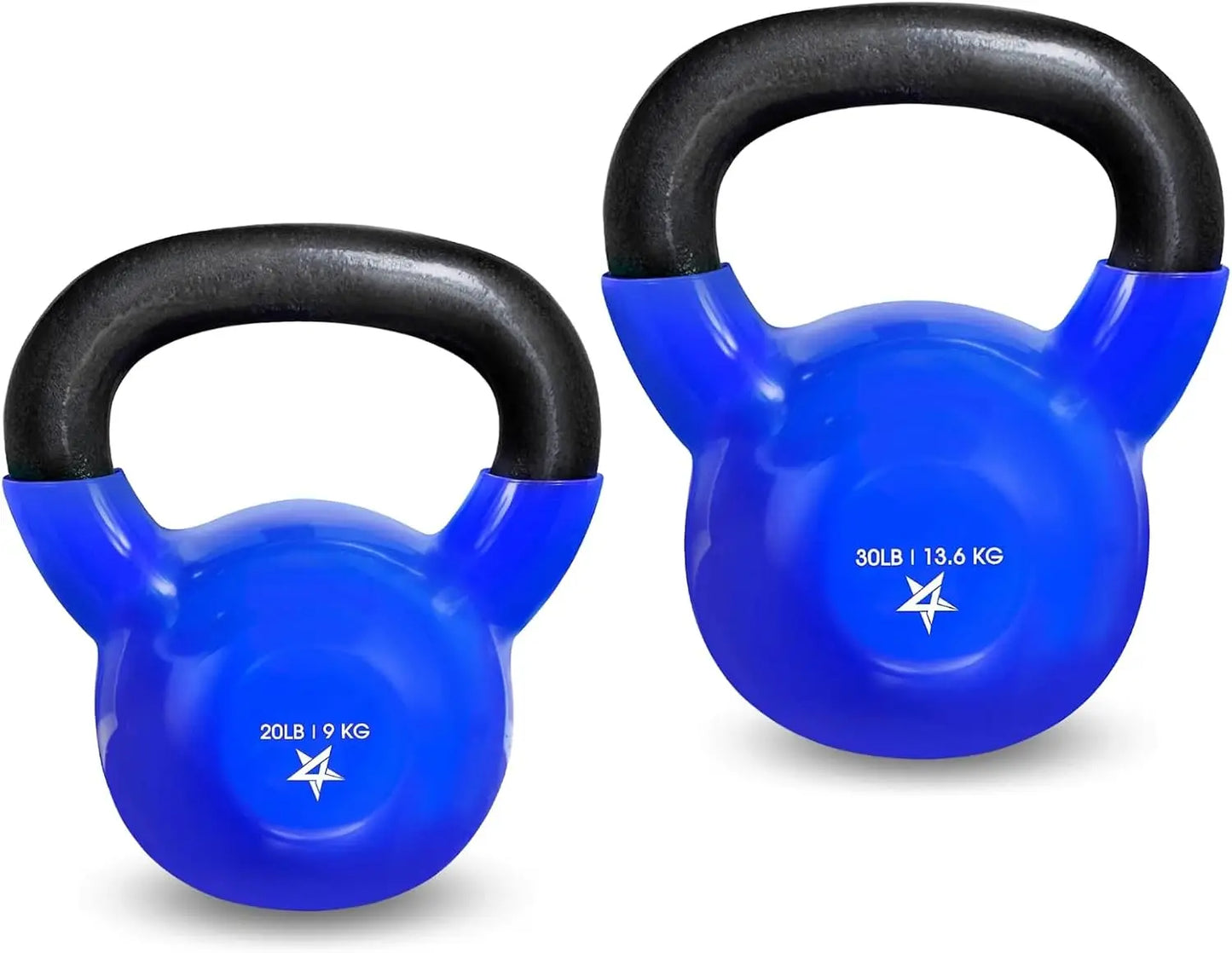Blue Kettlebell Set, Vinyl Coated Weights Combo for Full Body Workout Equipment Push up, Strength Training