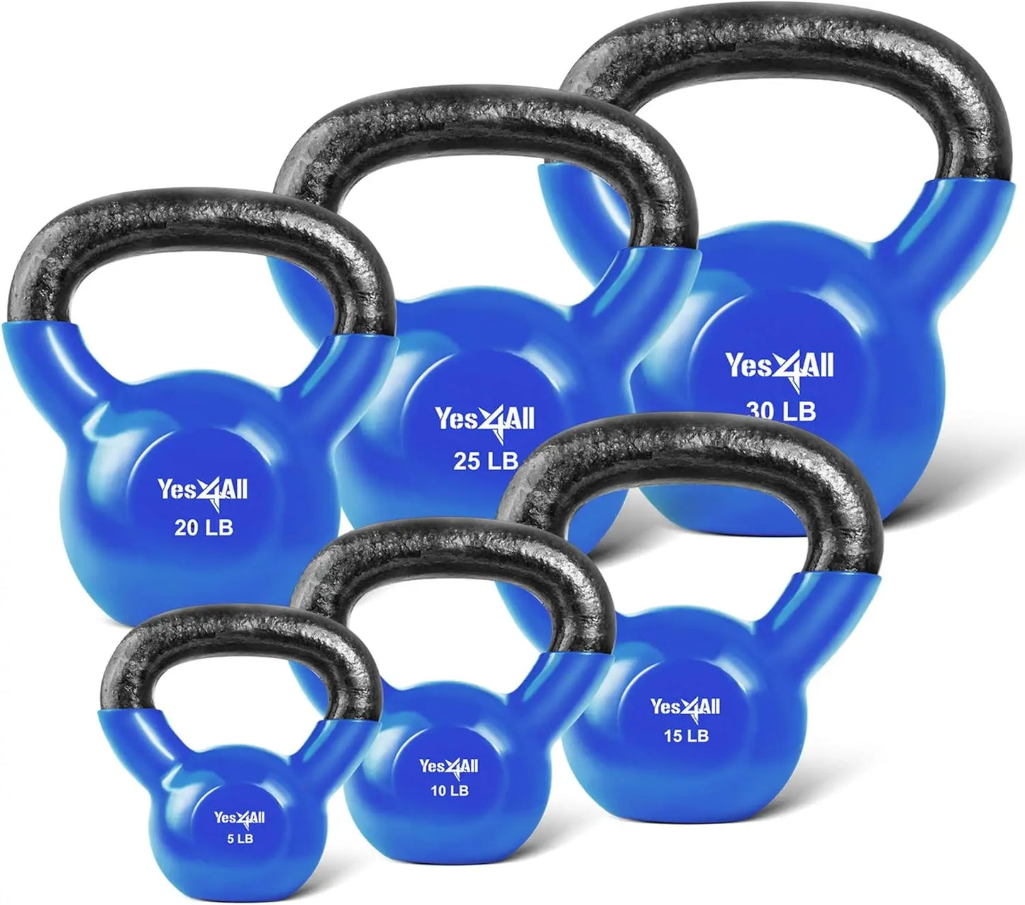 Blue Kettlebell Set, Vinyl Coated Weights Combo for Full Body Workout Equipment Push up, Strength Training