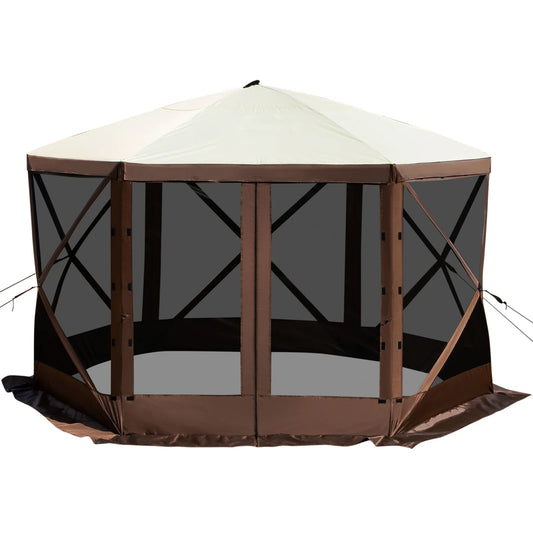 SucceBuy Pop-up Camping Gazebo Camping Canopy Shelter 6 Sided 12' x 12' Sun Shade Tents & Canopies Camping & Hiking