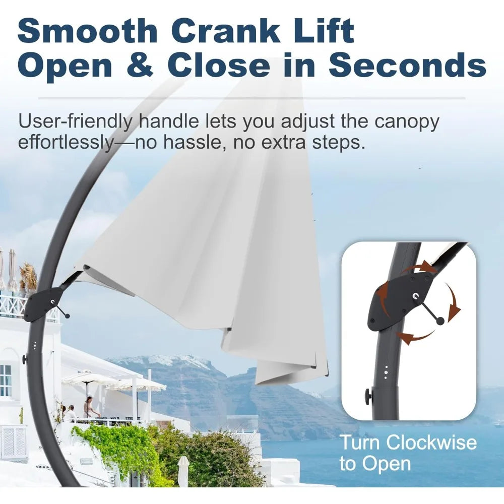 11FT Cantilever Umbrella with Base Large Curvy Outdoor Aluminum Offset Umbrella w/ 360° Rotation, UV Resistant Canopy for Patio,