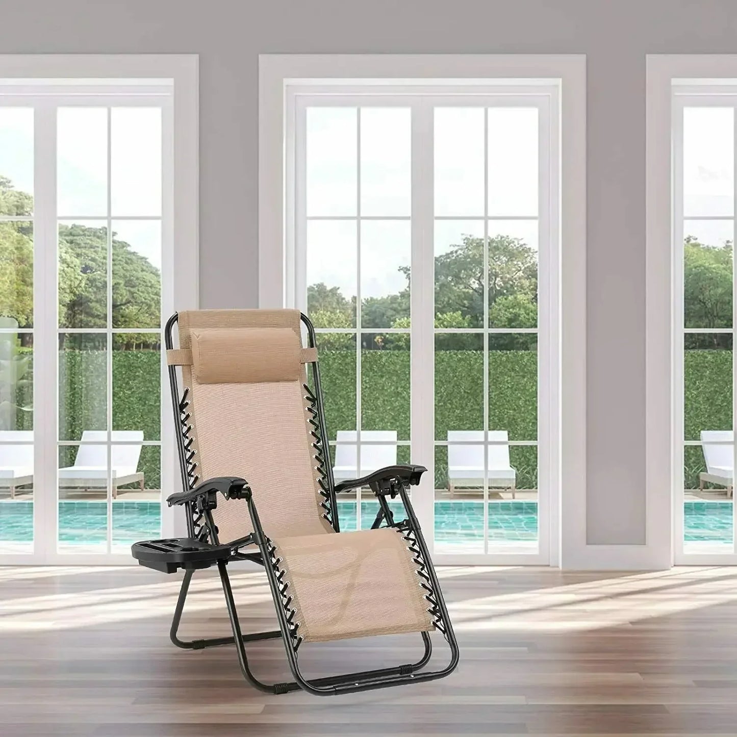 2Pcs Outdoor Foldable Chair, Zero Gravity Chair with Armrest, Cup Holder, Folding Chair Camping Lounge Patio Lawn Recliner