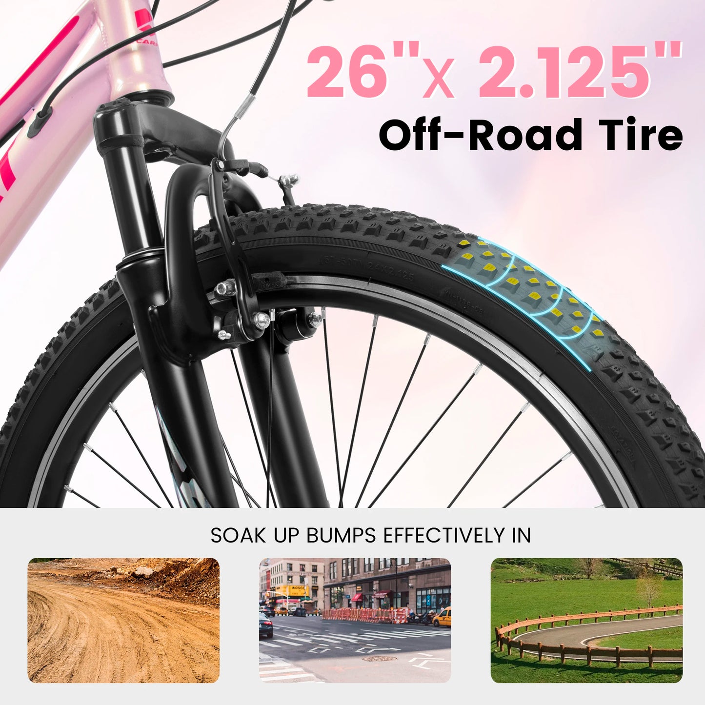 Ecarpat 24/26 Inch Mountain Bike Girls Womens, 21 Speed Mount Bicycles, Female Outdoor Cycling Commuting City Bike Birthday Gift