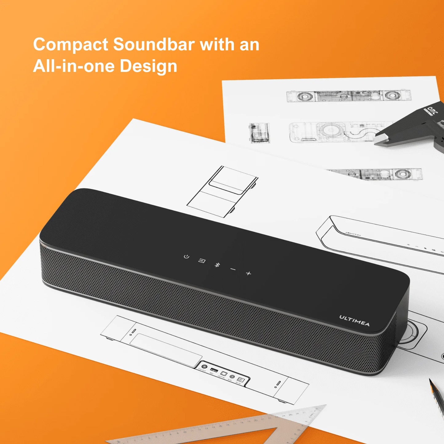 ULTIMEA 120W 2.1ch Soundbar for TV, All-in-One PC Soundbar, Built-in Subwoofer, Bluetooth 5.3 TV Sound Bar Speakers