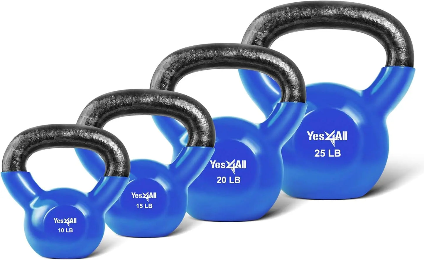 Blue Kettlebell Set, Vinyl Coated Weights Combo for Full Body Workout Equipment Push up, Strength Training