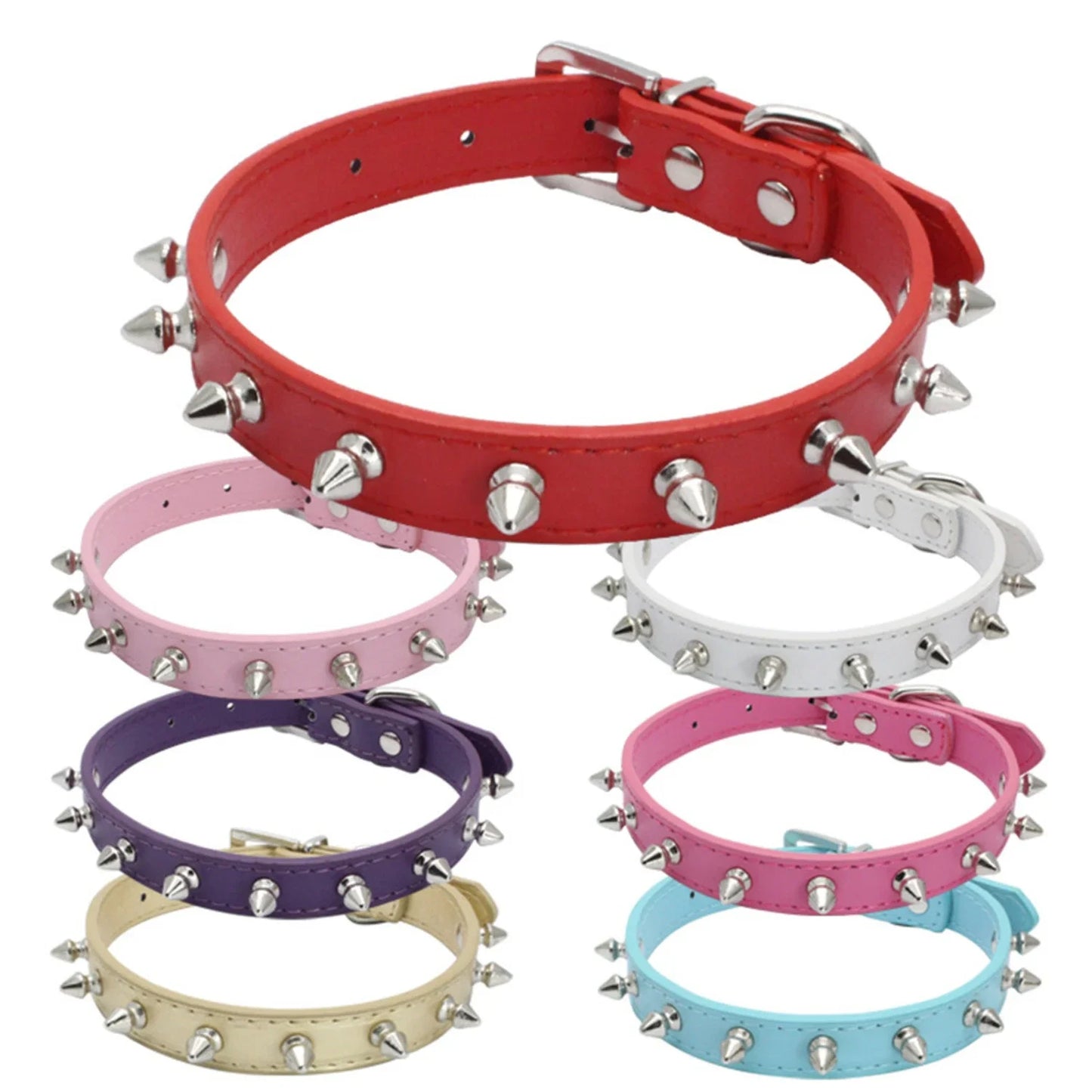 1pc Cool Cat Dog Collar Leather Spiked Studded Collars  Small Medium Colorful Pets Necklace Dogs Cats Neck Strap Pet Products