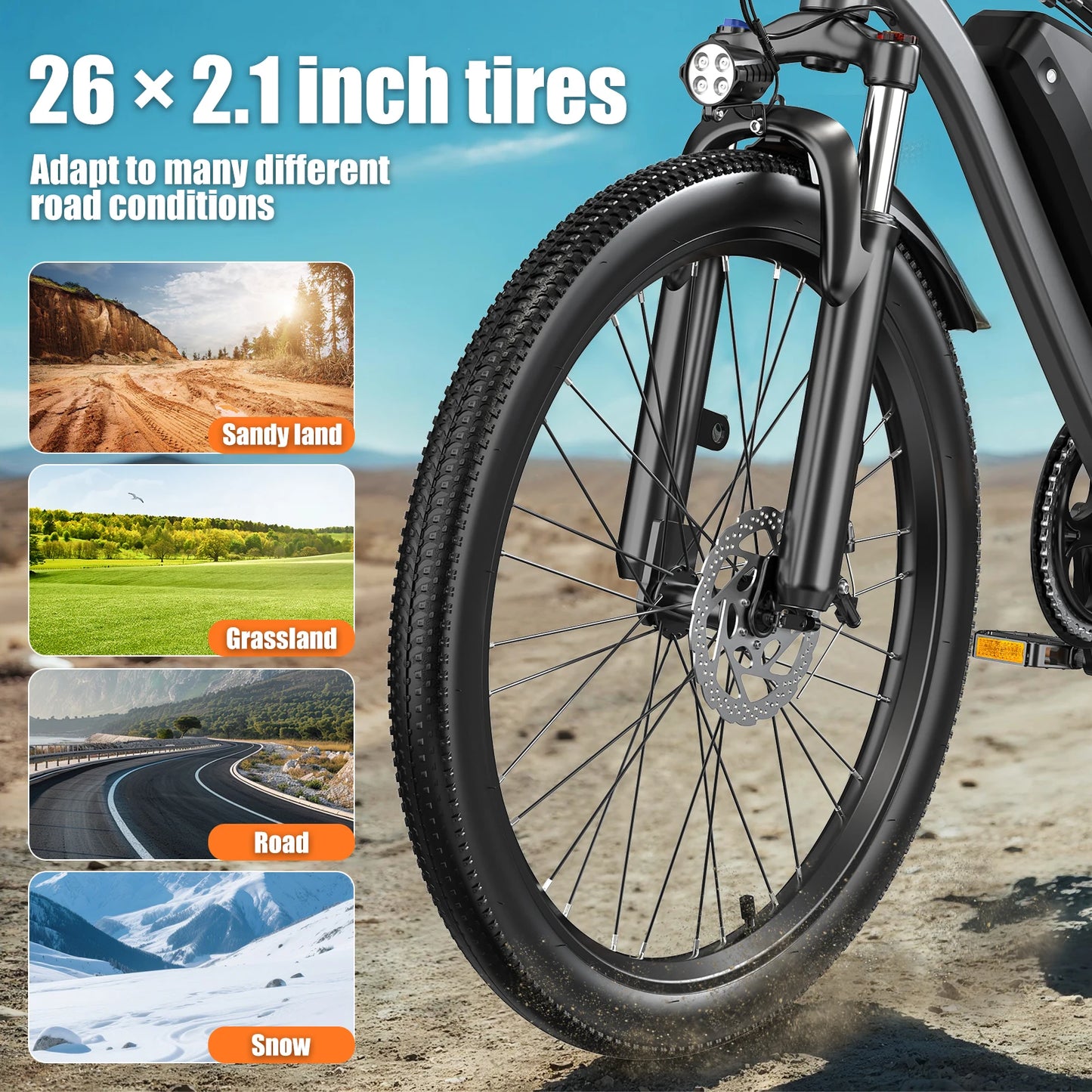 Electric Bike for Adults, 26" Commuter Ebikes with 5-Level Pedal Assist & 7-Speed Gears, 25MPH, 720W Motor, 375Wh Battery, 50 Mi