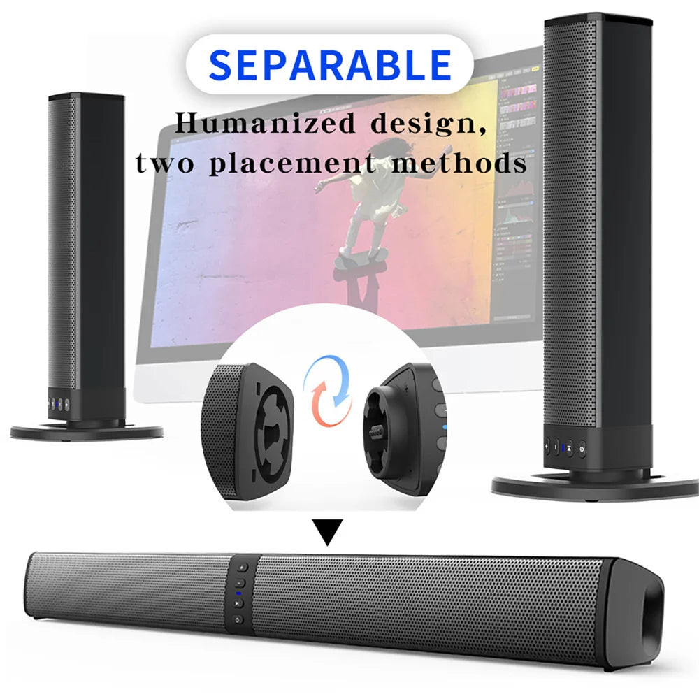 Wireless Bluetooth TV Sound Bar 2 Speaker System Home Theater Subwoofer Soundbar Portable Loud Rechargeable 2 IN1 Speaker
