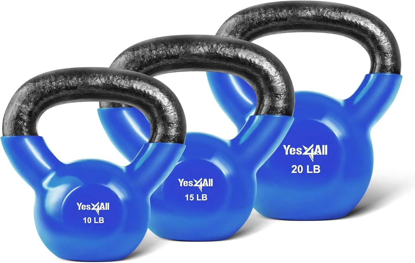 Blue Kettlebell Set, Vinyl Coated Weights Combo for Full Body Workout Equipment Push up, Strength Training