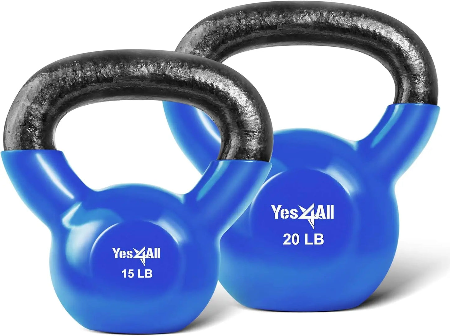 Blue Kettlebell Set, Vinyl Coated Weights Combo for Full Body Workout Equipment Push up, Strength Training