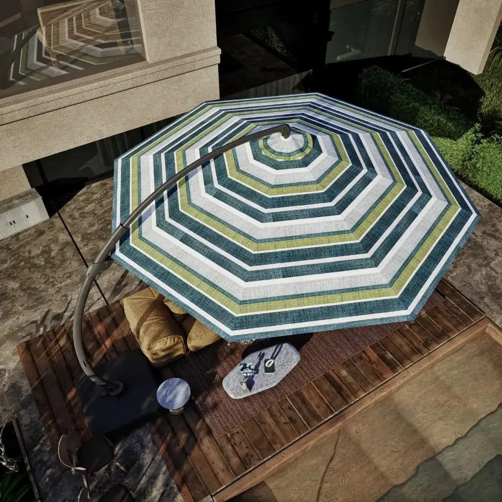 11FT Cantilever Umbrella with Base Large Curvy Outdoor Aluminum Offset Umbrella w/ 360° Rotation, UV Resistant Canopy for Patio,