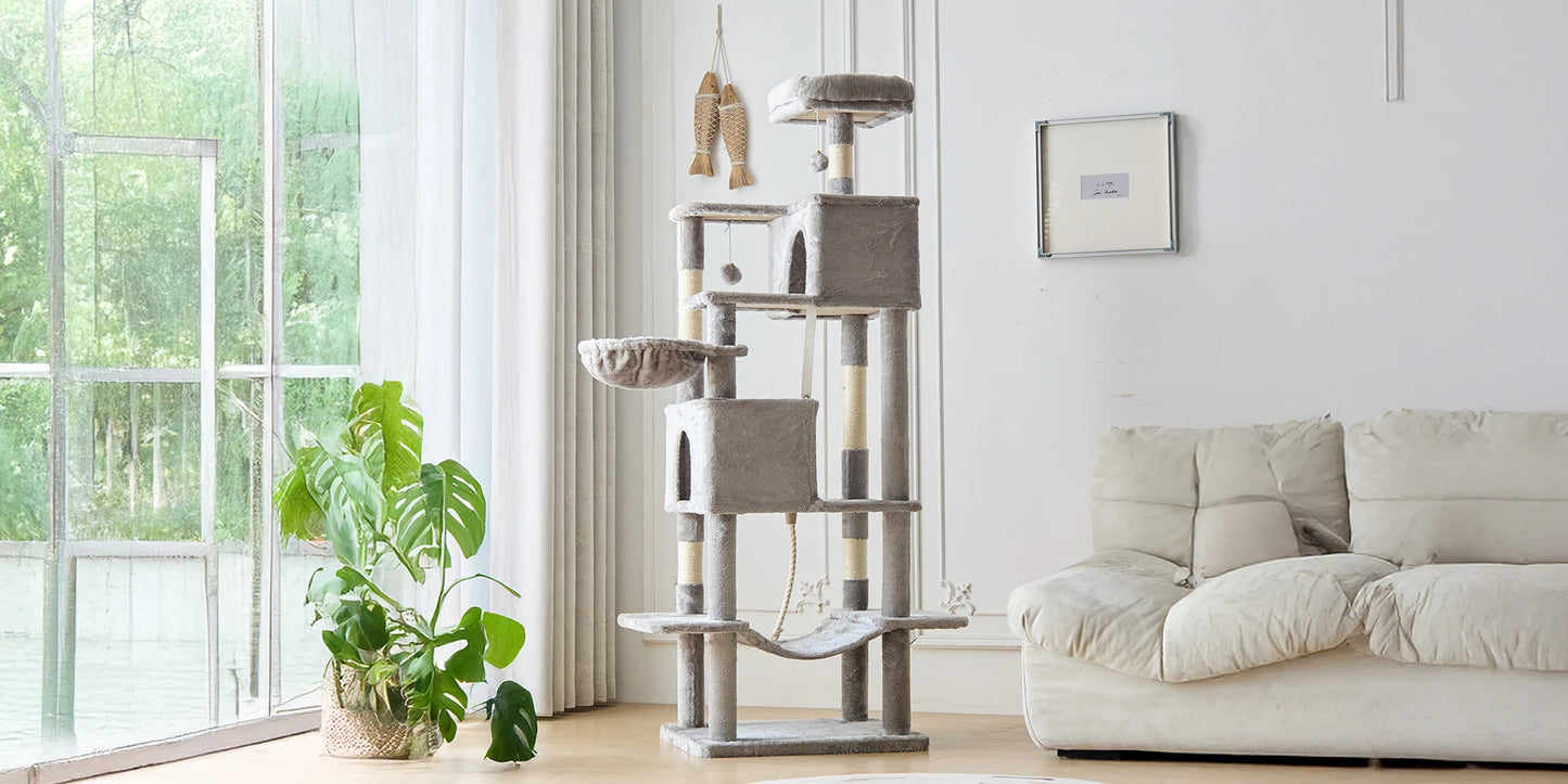JHK 66 inch Cat Tree Tower Large Multi Level Cat Climbing Tower with Condo Natural Sisal Scratching Posts Pet House for Indoor