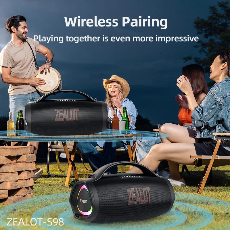 ZEALOT-S98 Portable Bluetooth Speaker 160W High Volume Waterproof 36000mAh Wireless TWS Subwoofer Suporrt USB/TF/AUX RGB light