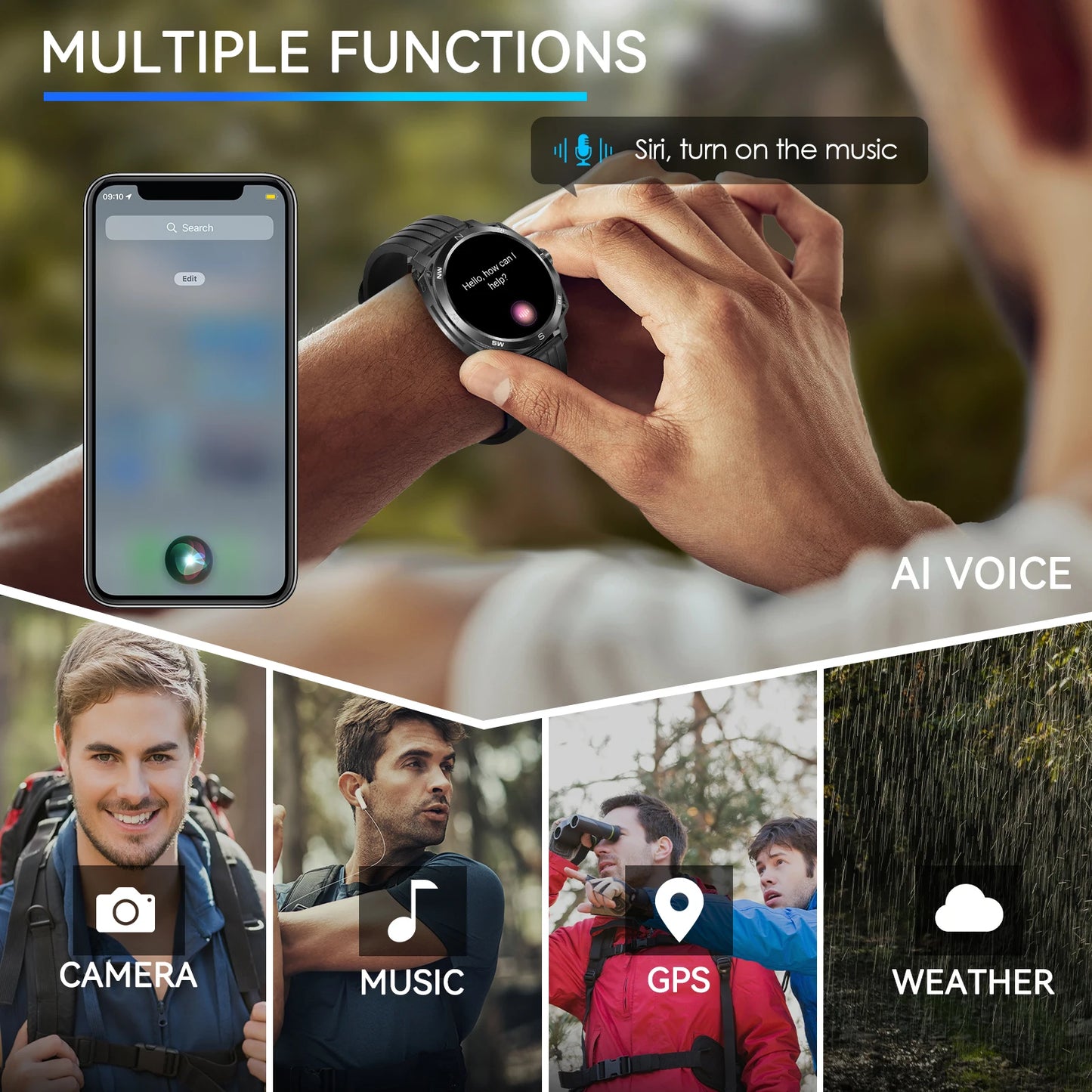 LaNikar Smart Watch AMOLED Display With In-Ear Bluetooth Headset Heart Rate Blood Pressure Oxygen Saturation Monitoring HD Audio