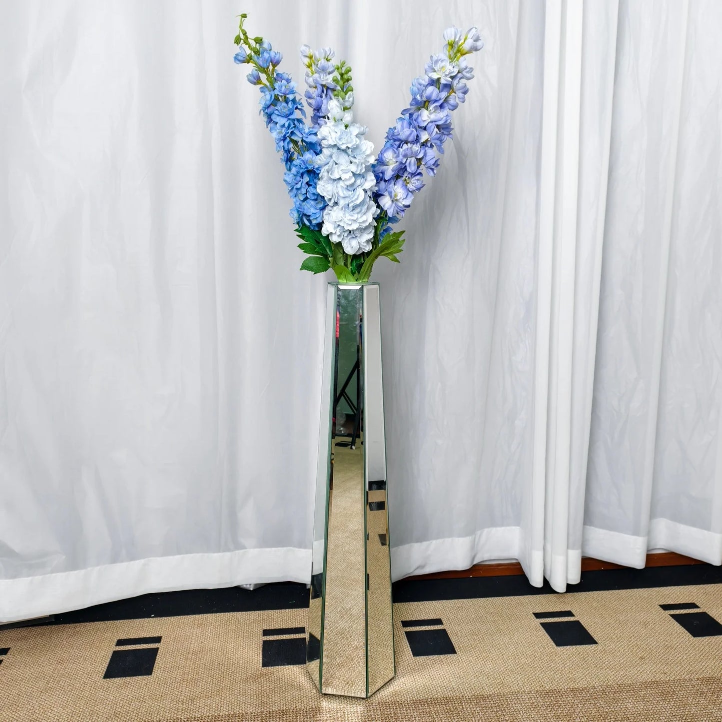 2 Shapes 68CM Crushed Diamond Decorative Mirrored Floor Vase Crystal Silver Glass Flower Vase for Pampas Grass Artificial Flower