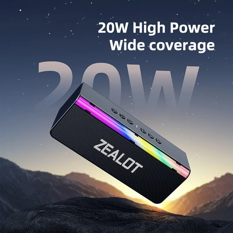 Zealot-S72 Outdoor Bluetooth Speaker 20W Superior Sound and Bass Music Sound Box IPX6 Waterproof 10H Playtime Portable Speaker