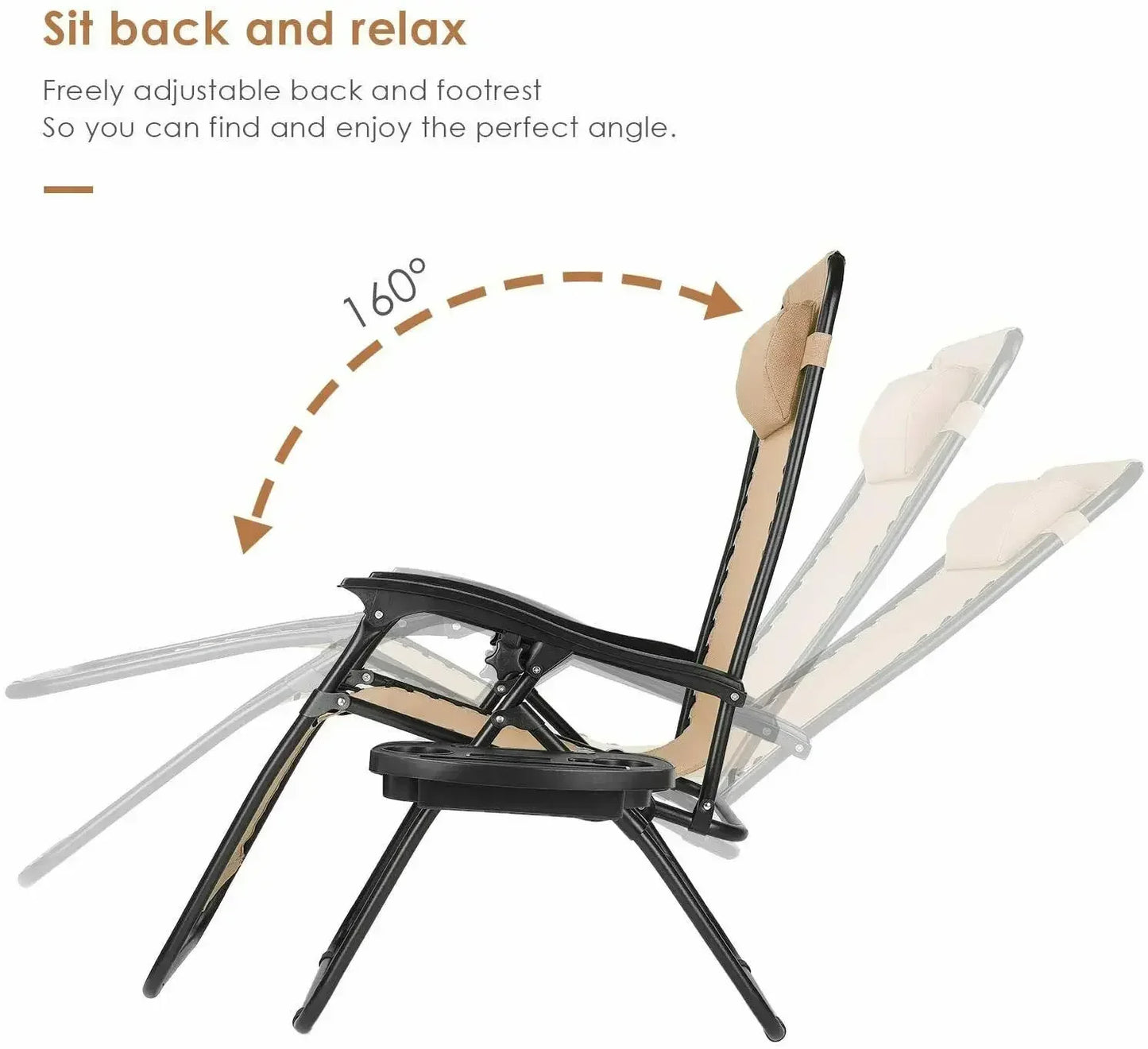 2Pcs Outdoor Foldable Chair, Zero Gravity Chair with Armrest, Cup Holder, Folding Chair Camping Lounge Patio Lawn Recliner