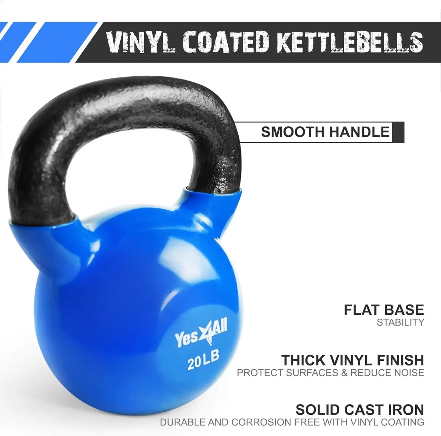 Blue Kettlebell Set, Vinyl Coated Weights Combo for Full Body Workout Equipment Push up, Strength Training