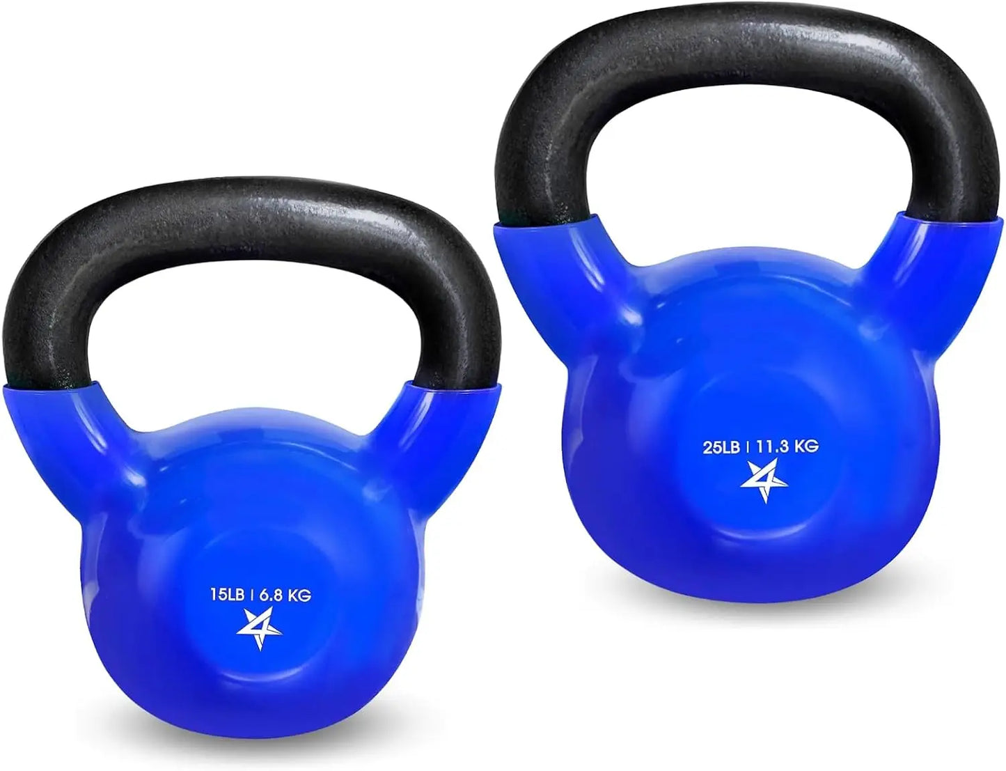 Blue Kettlebell Set, Vinyl Coated Weights Combo for Full Body Workout Equipment Push up, Strength Training