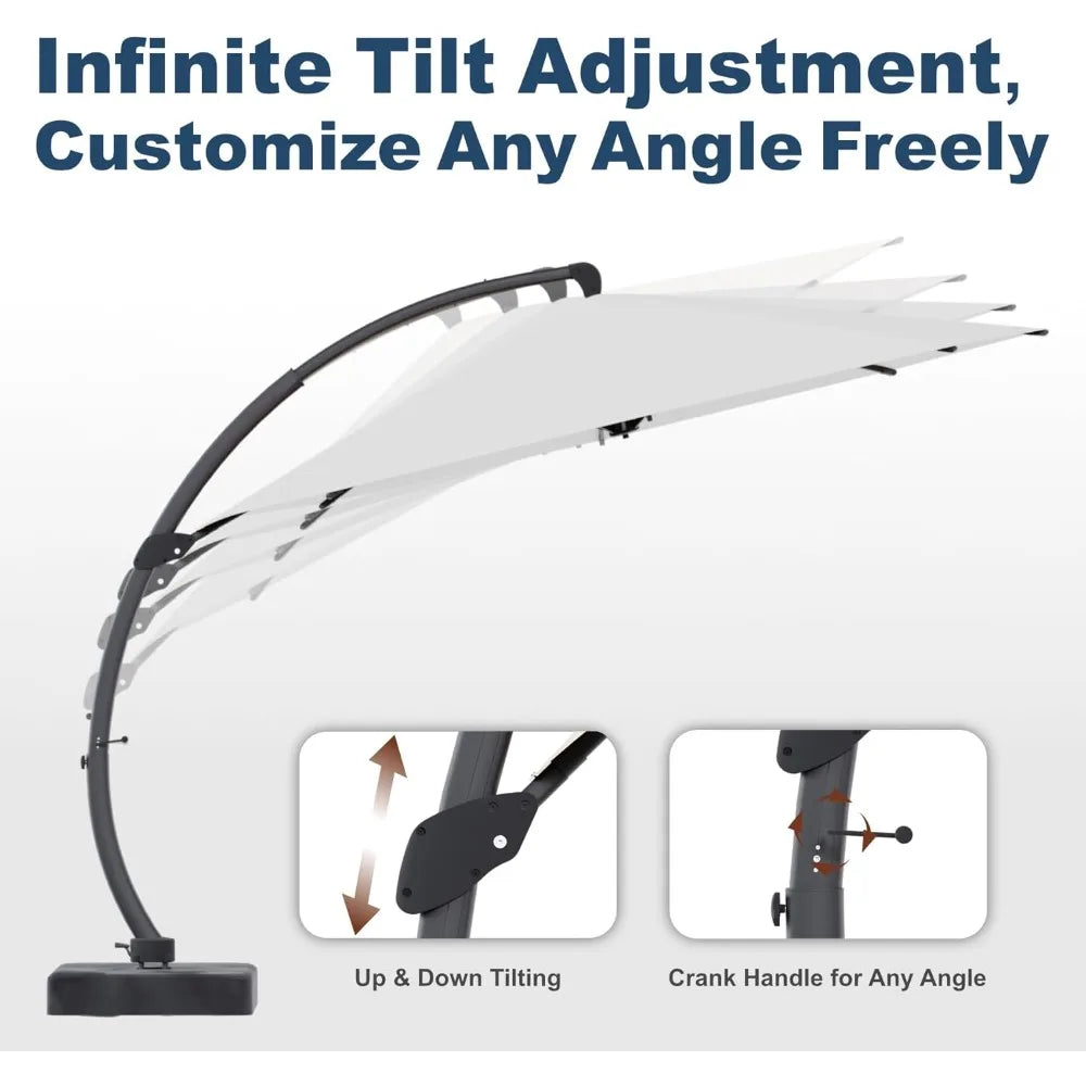 11FT Cantilever Umbrella with Base Large Curvy Outdoor Aluminum Offset Umbrella w/ 360° Rotation, UV Resistant Canopy for Patio,