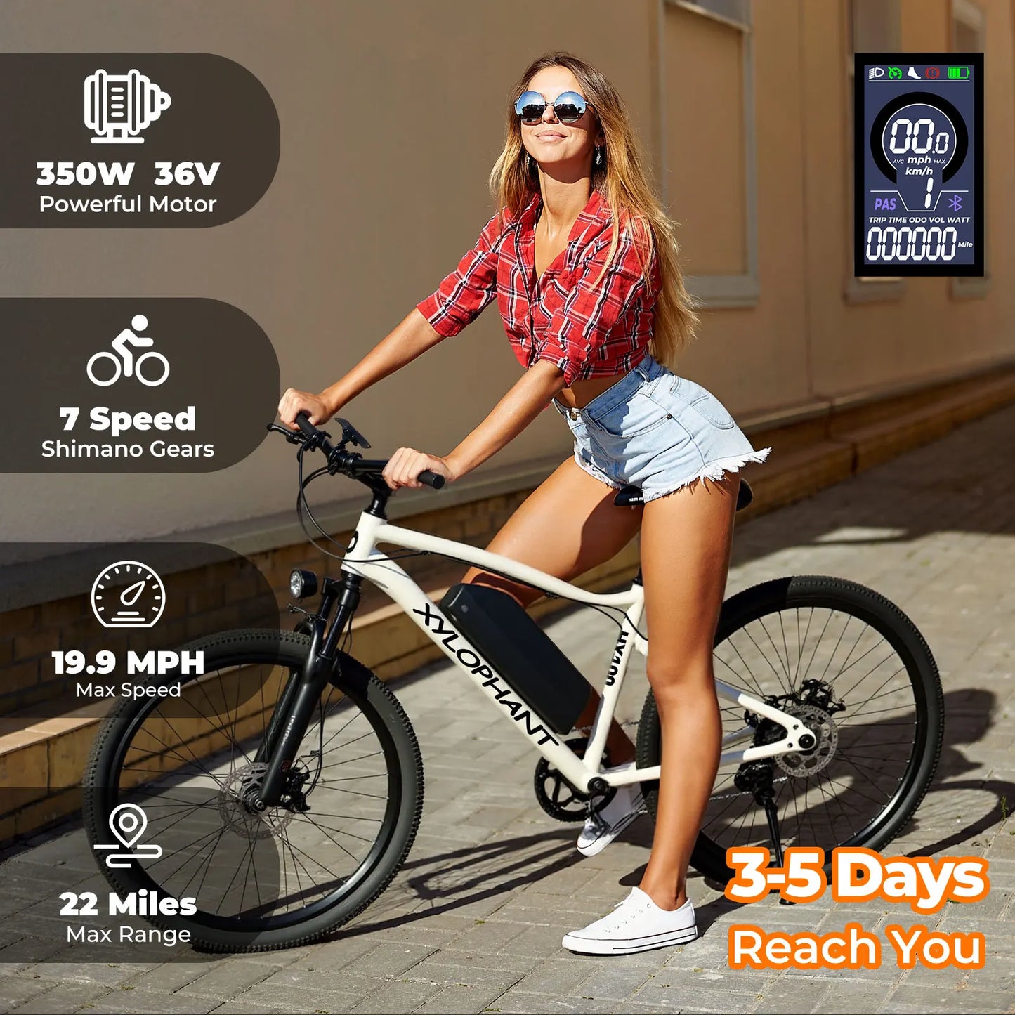 Electric Bike for Adults, 26" Commuter Ebikes with 5-Level Pedal Assist & 7-Speed Gears, 25MPH, 720W Motor, 375Wh Battery, 50 Mi