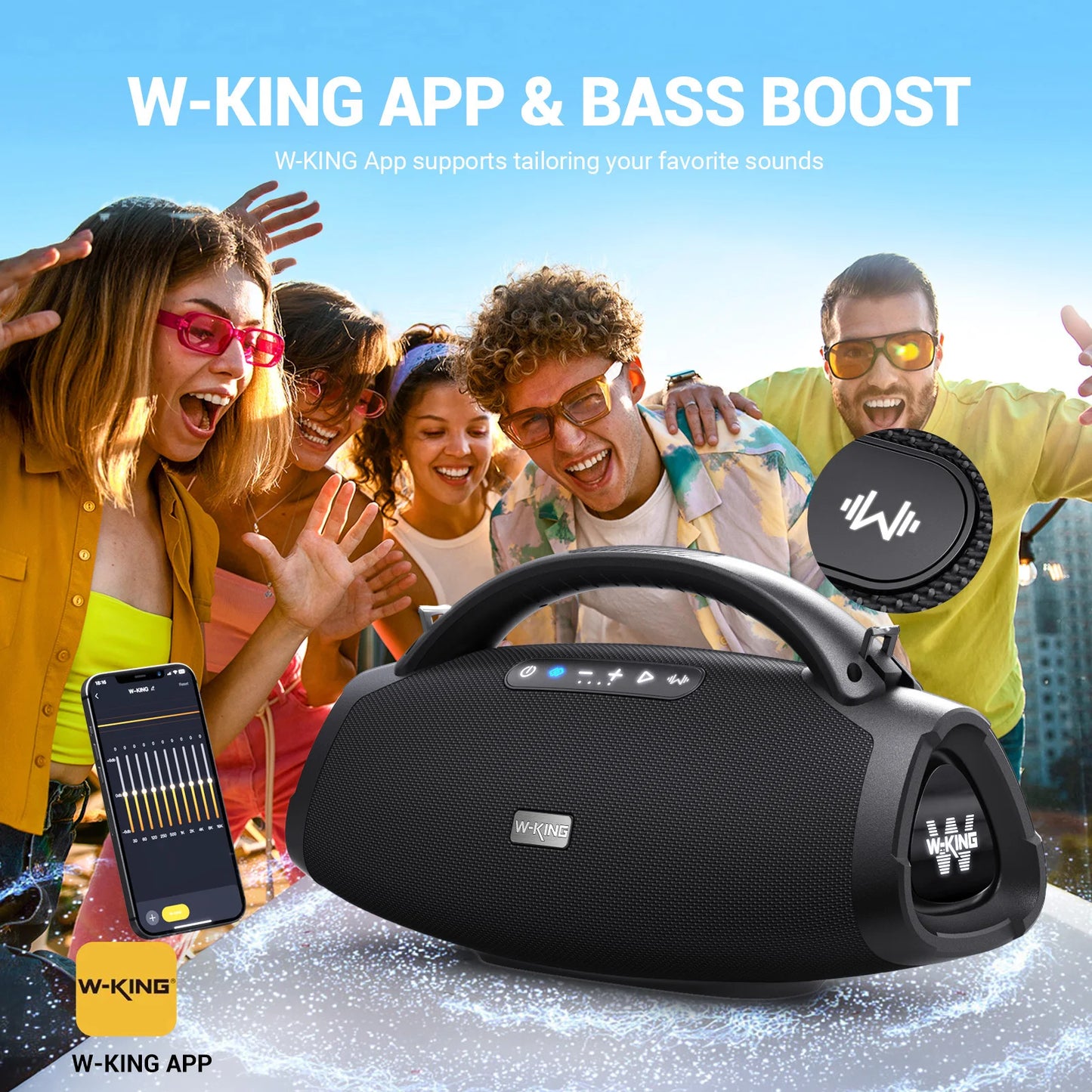 W-KING D20 Portable Bluetooth Speakers,200W RMS Massive Bass Party Boombox IPX7 Waterproof Speaker Large, Loud Outdoor Speaker