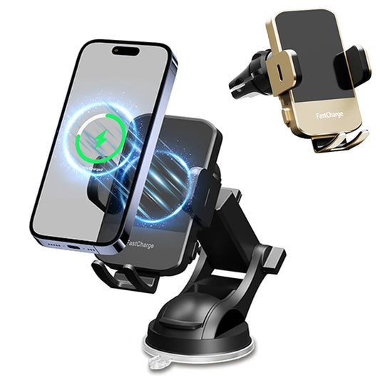 Wireless Car Charger Phone Holder 15W Fast Charge Station Mount Phone For IPhone 16 15 14 13 12 Pro Max 11 XR XS Samsung Galaxy