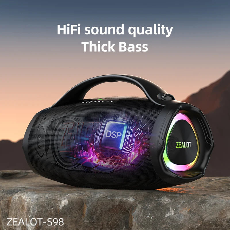 ZEALOT-S98 Portable Bluetooth Speaker 160W High Volume Waterproof 36000mAh Wireless TWS Subwoofer Suporrt USB/TF/AUX RGB light